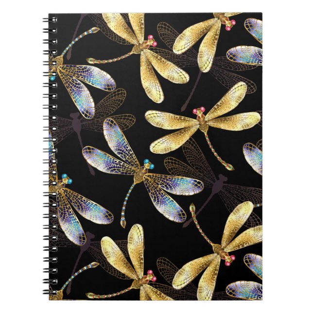 Seamless Pattern with Golden Dragonflies Notebook (Front)