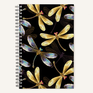Seamless Pattern with Golden Dragonflies Notebook