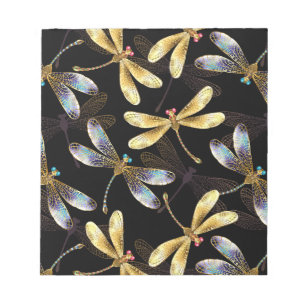 Seamless Pattern with Golden Dragonflies Notepad