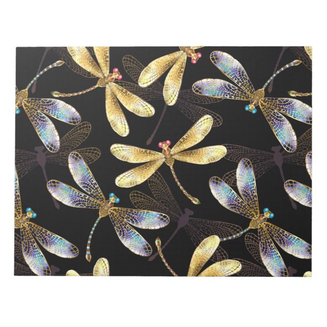 Seamless Pattern with Golden Dragonflies Notepad (Front)