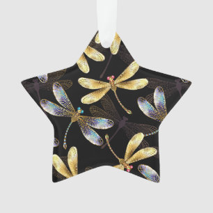 Seamless Pattern with Golden Dragonflies Ornament