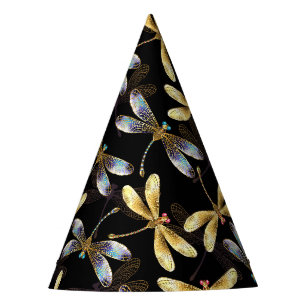 Seamless Pattern with Golden Dragonflies Party Hat