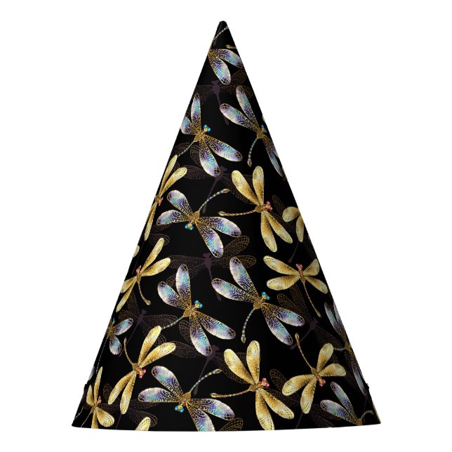 Seamless Pattern with Golden Dragonflies Party Hat (Front)