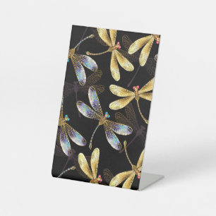 Seamless Pattern with Golden Dragonflies Pedestal Sign