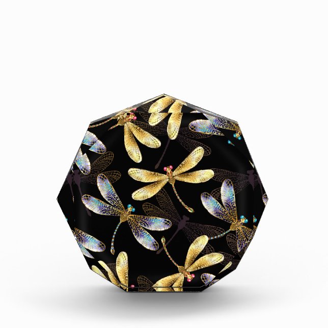 Seamless Pattern with Golden Dragonflies Photo Block (Front)