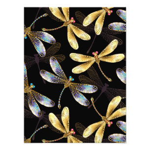 Seamless Pattern with Golden Dragonflies Photo Print