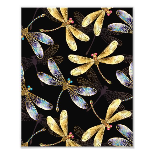 Seamless Pattern with Golden Dragonflies Photo Print (Front)