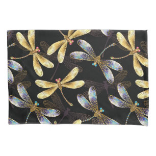 Seamless Pattern with Golden Dragonflies Pillowcase