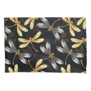 Seamless Pattern with Golden Dragonflies Pillowcase