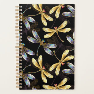 Seamless Pattern with Golden Dragonflies Planner