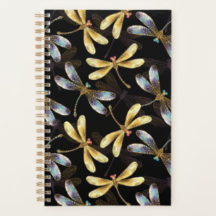 Seamless Pattern with Golden Dragonflies Planner