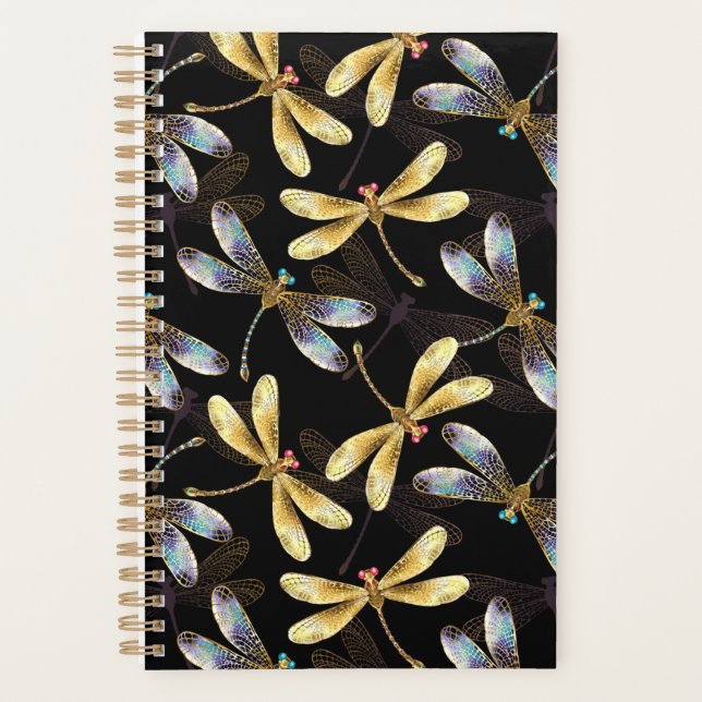 Seamless Pattern with Golden Dragonflies Planner (Front)
