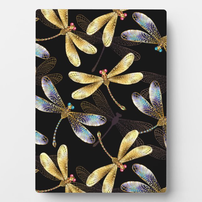 Seamless Pattern with Golden Dragonflies Plaque (Front)