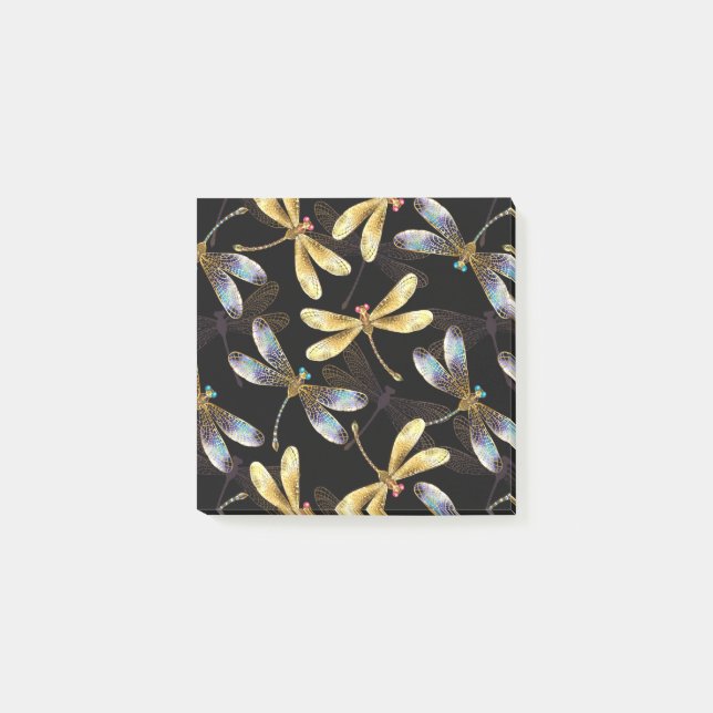 Seamless Pattern with Golden Dragonflies Post-it Notes (Front)