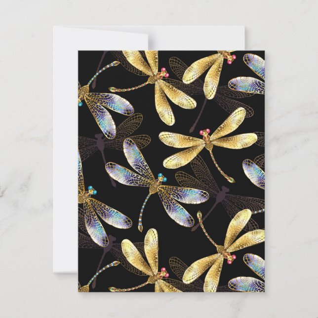Seamless Pattern with Golden Dragonflies RSVP Card (Front)