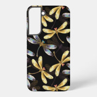 Seamless Pattern with Golden Dragonflies