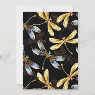 Seamless Pattern with Golden Dragonflies Save The Date