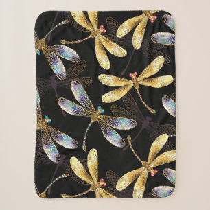 Seamless Pattern with Golden Dragonflies Sherpa Blanket