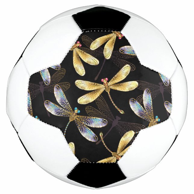 Seamless Pattern with Golden Dragonflies Soccer Ball (Front)