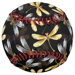 Seamless Pattern with Golden Dragonflies Softball