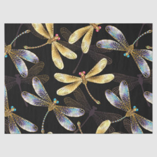 Seamless Pattern with Golden Dragonflies Tissue Paper