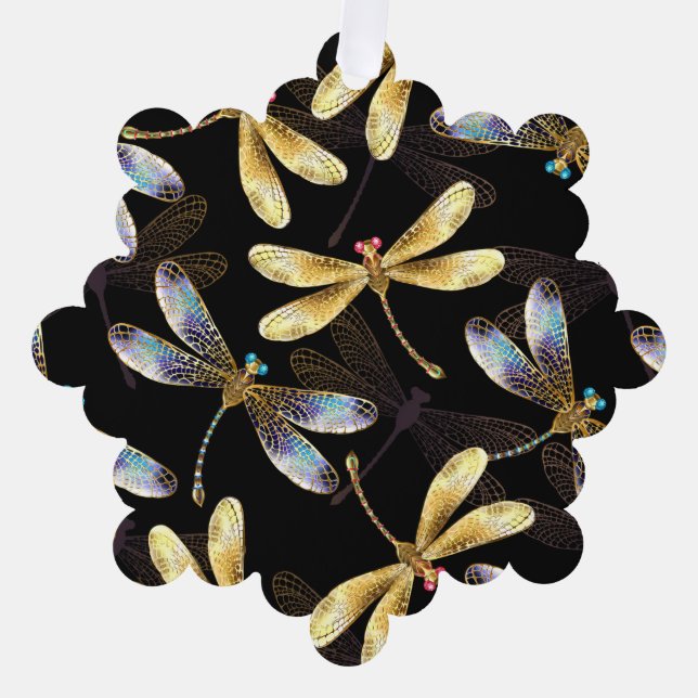 Seamless Pattern with Golden Dragonflies Tree Decoration Card (Front)