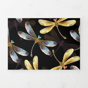 Seamless Pattern with Golden Dragonflies Tri-Fold Programme