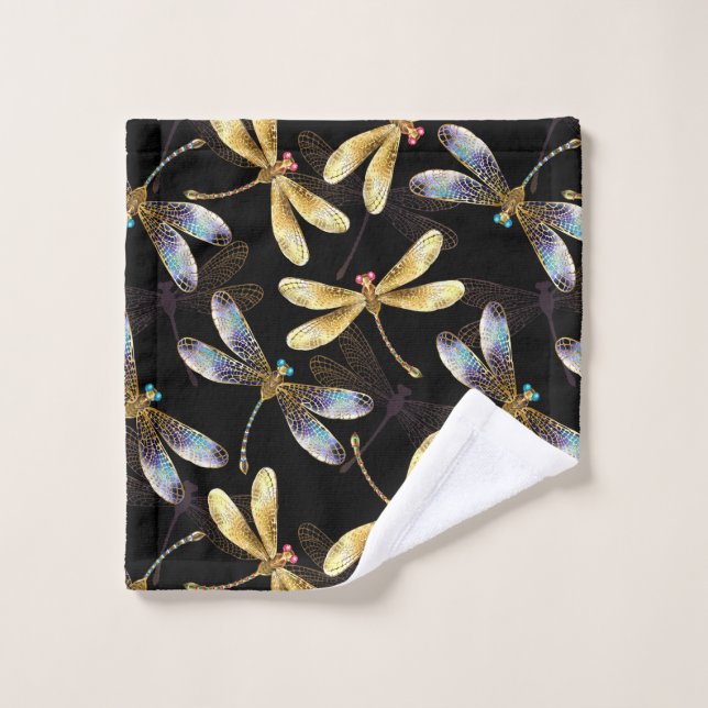 Seamless Pattern with Golden Dragonflies Wash Cloth (Wash Cloth)