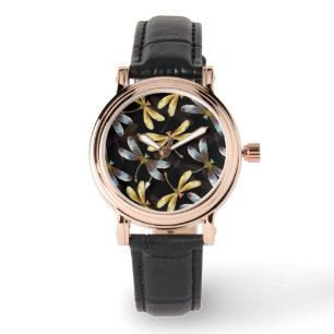 Seamless Pattern with Golden Dragonflies Watch