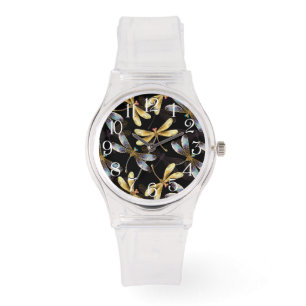 Seamless Pattern with Golden Dragonflies Watch