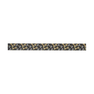 Seamless Pattern with Golden Dragonflies Wrap Around Label