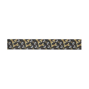 Seamless Pattern with Golden Dragonflies Wraparound Address Label