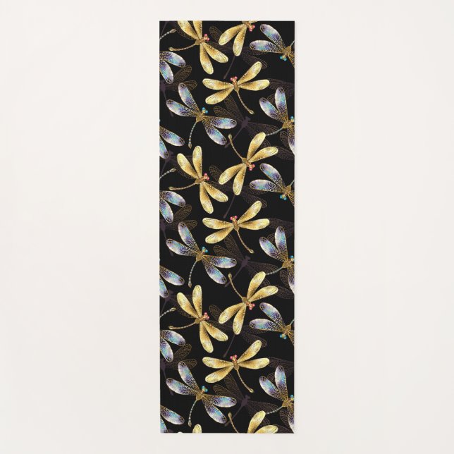 Seamless Pattern with Golden Dragonflies Yoga Mat (Front)
