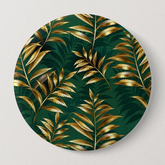 Seamless pattern with golden ferns 10 cm round badge (Front)