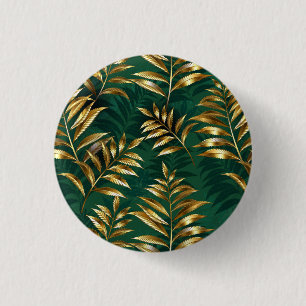 Seamless pattern with golden ferns 3 cm round badge