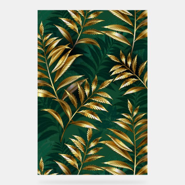 Seamless pattern with golden ferns acrylic sign (Front)