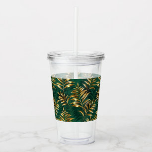 Seamless pattern with golden ferns acrylic tumbler