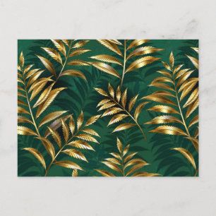 Seamless pattern with golden ferns announcement postcard