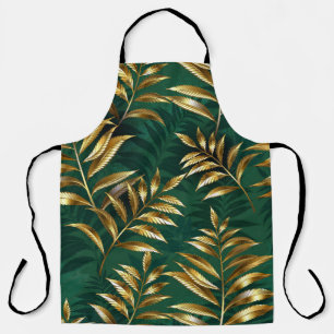 Seamless pattern with golden ferns apron
