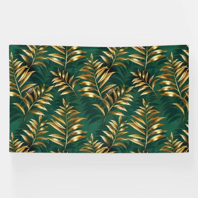 Seamless pattern with golden ferns banner (Horizontal)
