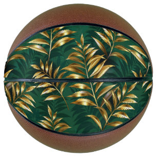 Seamless pattern with golden ferns basketball