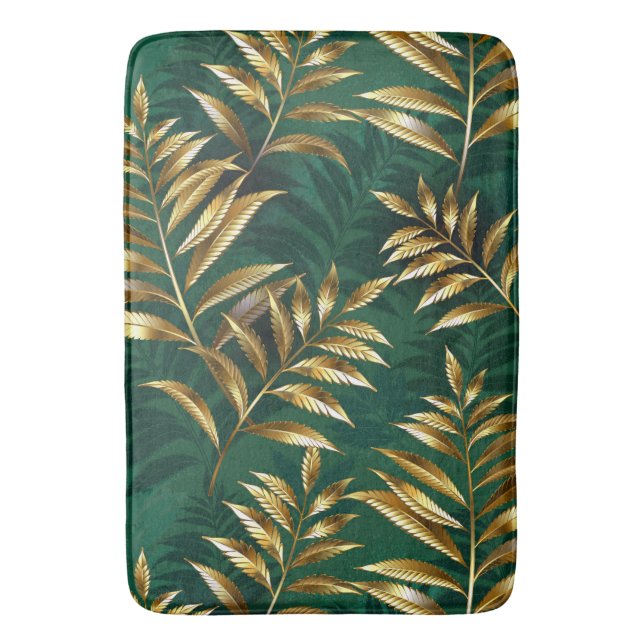 Seamless pattern with golden ferns bath mat (Front Vertical)