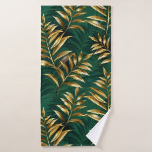 Seamless pattern with golden ferns bath towel