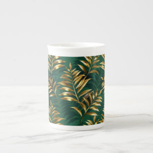 Seamless pattern with golden ferns bone china mug