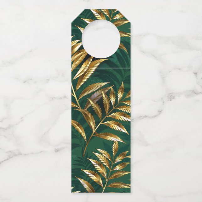 Seamless pattern with golden ferns bottle tag (Front)