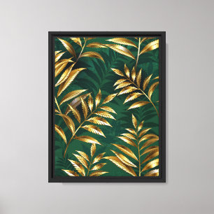 Seamless pattern with golden ferns canvas print
