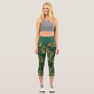 Seamless pattern with golden ferns capri leggings