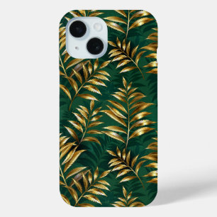 Seamless pattern with golden ferns iPhone 15 case