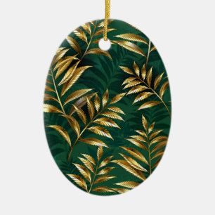 Seamless pattern with golden ferns ceramic tree decoration