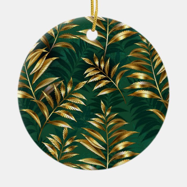 Seamless pattern with golden ferns ceramic tree decoration (Front)